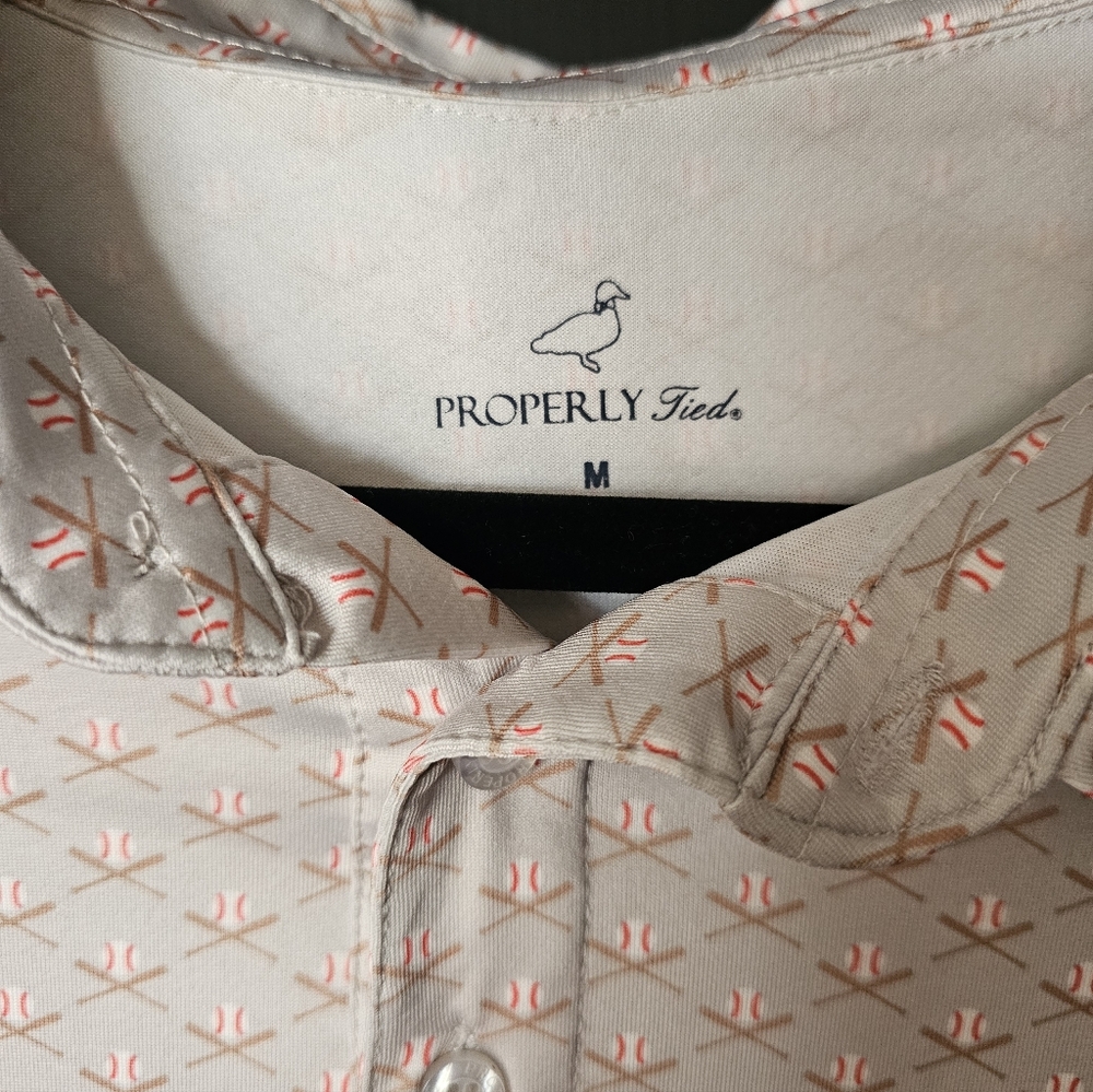 Men's Properly Tied Performance Baseball Print Polo Size M - Picture 2 of 4